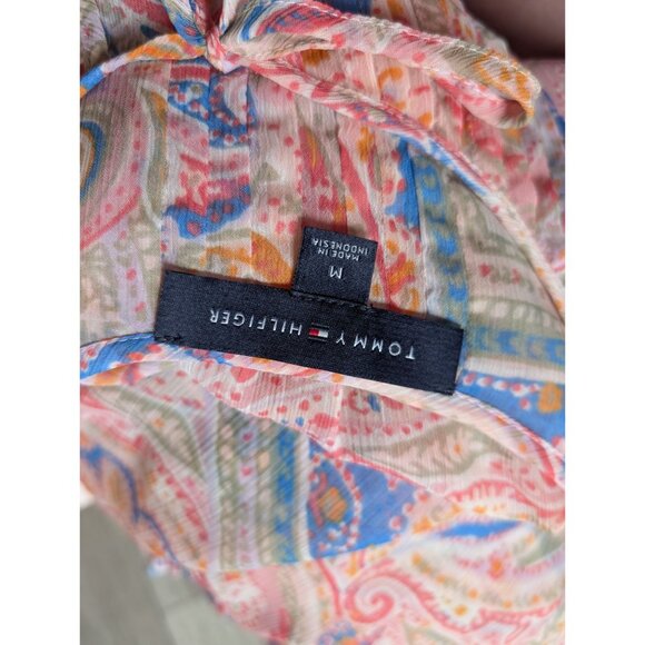 Tommy Hilfiger Womens Paisley Print Blouse M Sheer Long Sleeve Tie Neck Lightwei - Picture 5 of 7